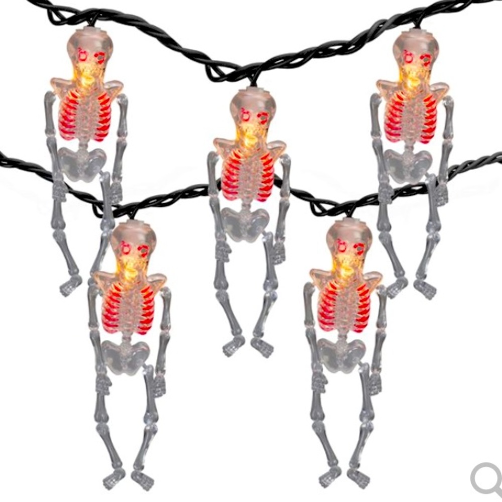 Halloween Skeleton String Lights - 9 Count Flashing Set, 9FT Long